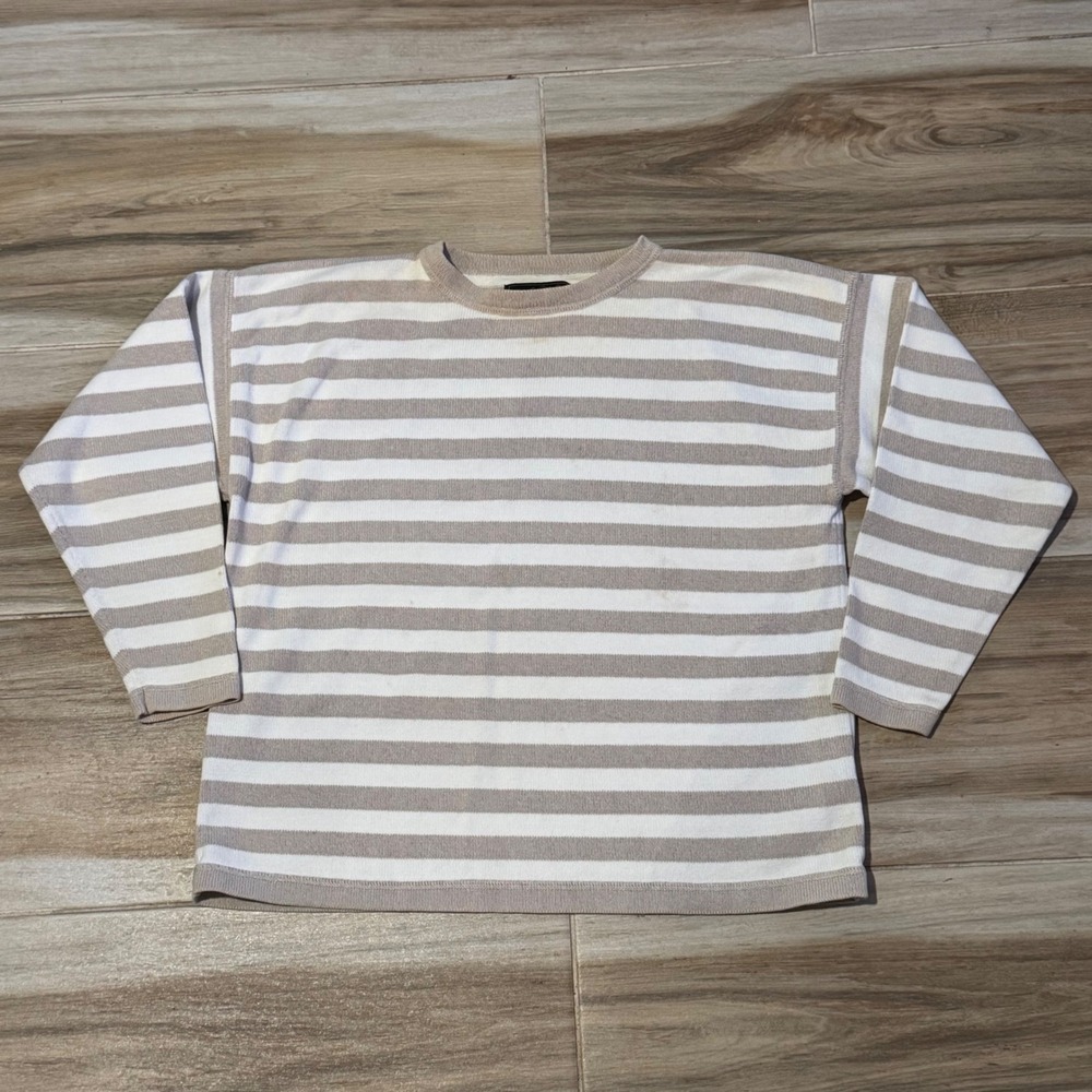 Vintage 80s Eddie Bauer Wheat Stripe Breton Knit Crewneck Sweater Women Small